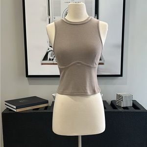 BRAND NEW! Taupe Ribbed Sleeveless Tank Top, Under Bust Detail
